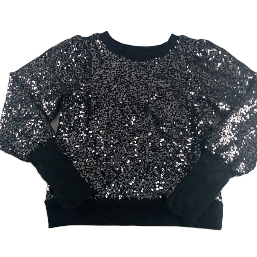 Chaser Women's Nightingale Sequin Pullover Sweatshirt Size Small Black Crew Neck